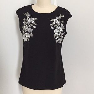 Calvin Klein Embroidered Knit Cap Sleeve Top